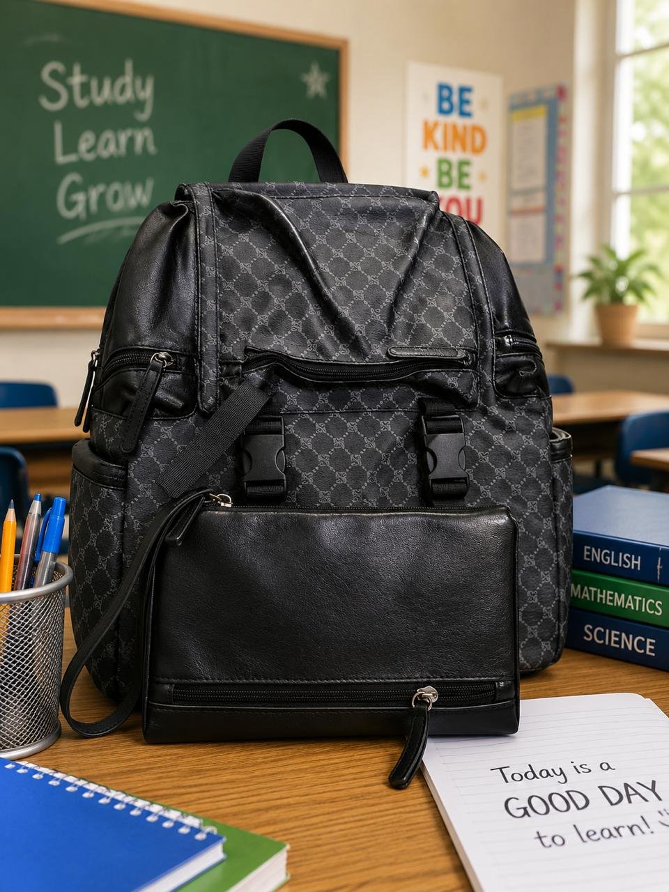 Black Quilted Diamond-Pattern Backpack