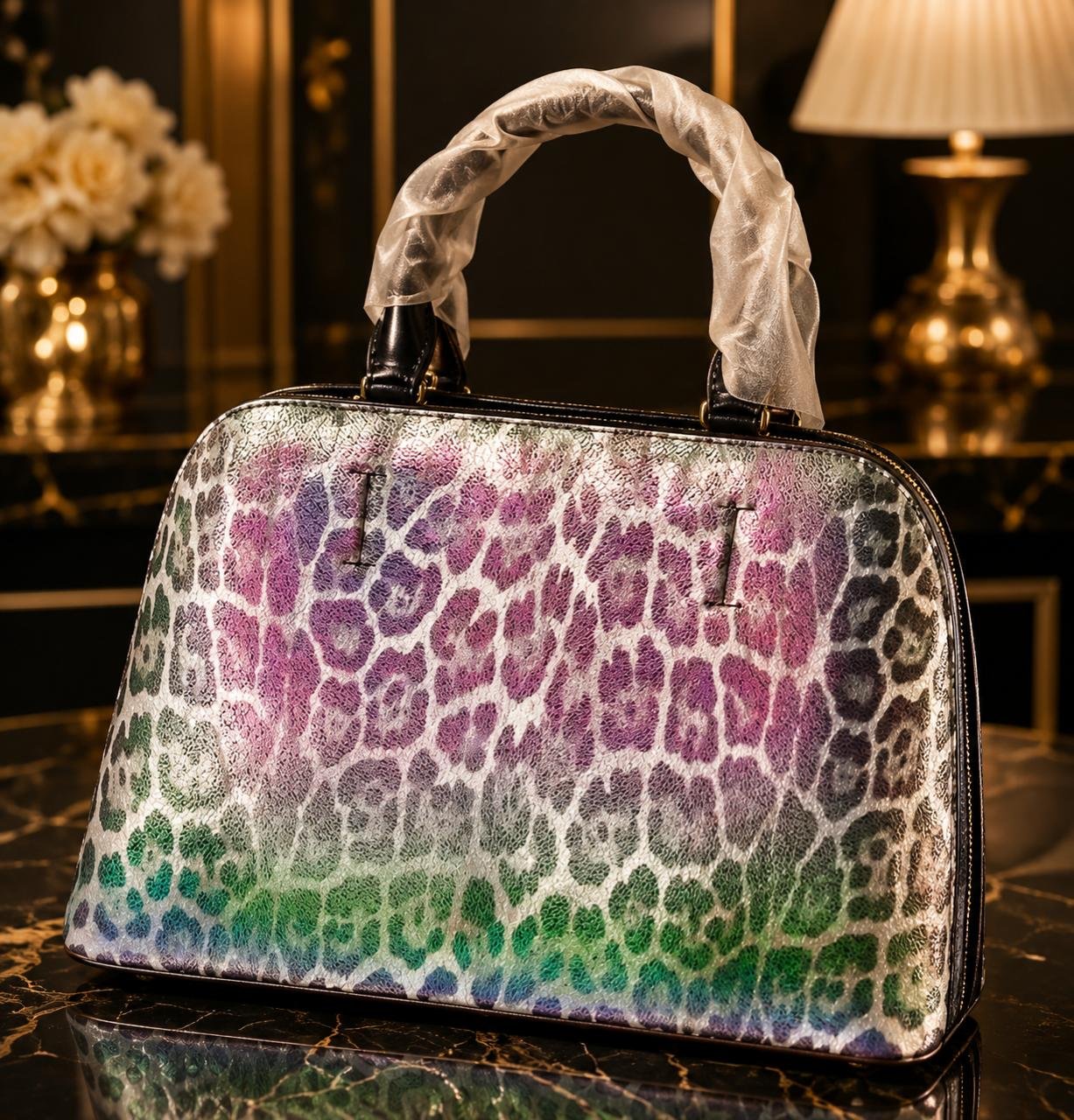 Holographic Pastel Leopard Print Bowling Bag