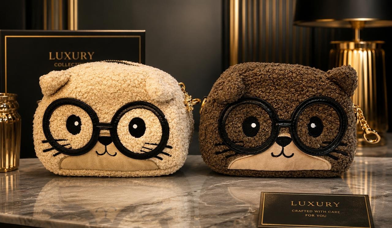 Plush Cat-Face Crossbody Bag