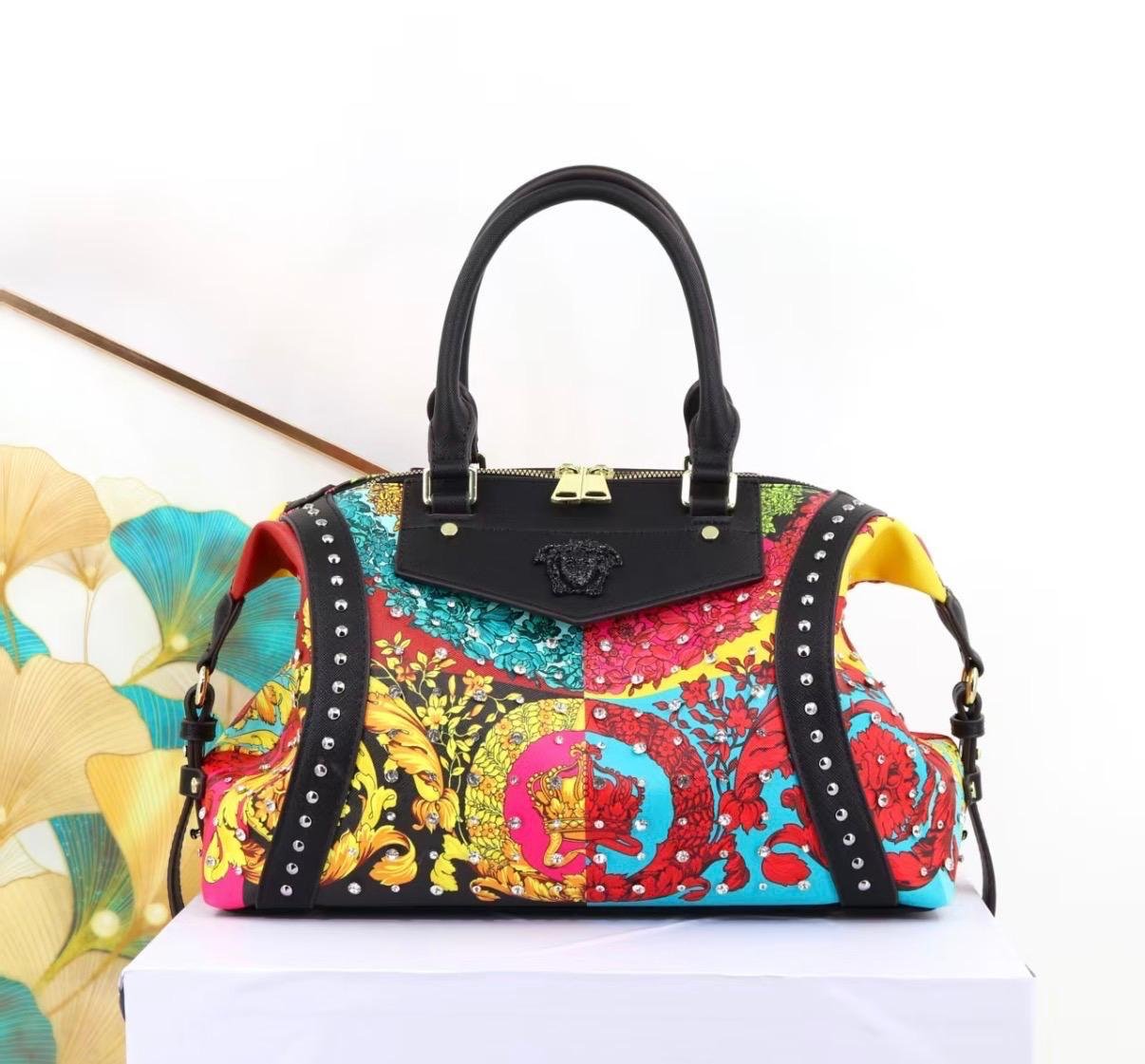 Rhinestone Studded Print Bowling Bag